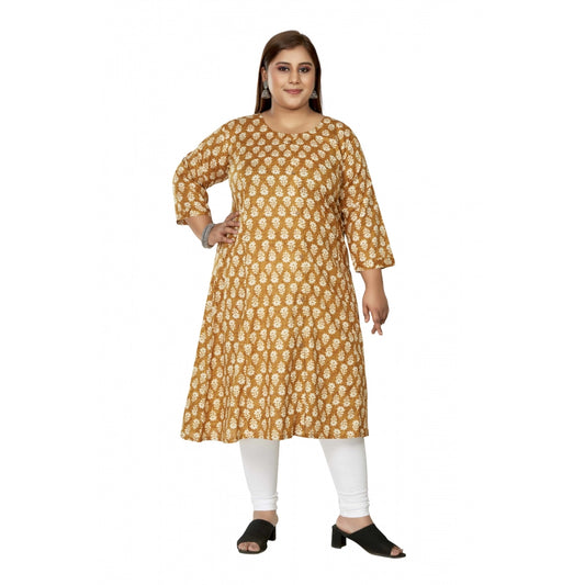 Casual 3/4th Sleeve Printed Pure Cotton Prince Cut A-Line Kurti (Mustard)