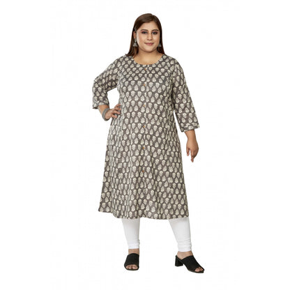 Casual 3/4th Sleeve Printed Pure Cotton Prince Cut A-Line Kurti (Grey)