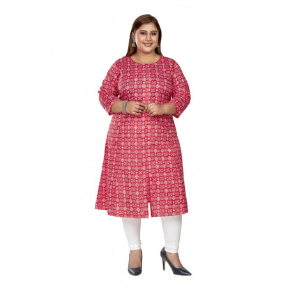 Casual 3/4th Sleeve Regular Printed Pure Cotton Prince Cut A-Line Kurti (Pink)