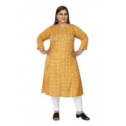 Casual 3/4th Sleeve Regular Printed Pure Cotton Prince Cut A-Line Kurti (Yellow)