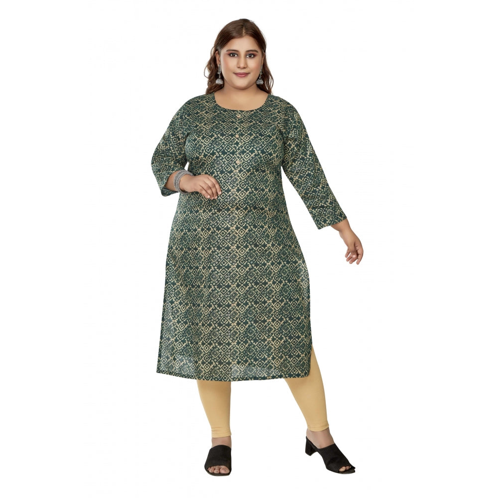 Casual 3/4th Sleeve Golden Foil Printed Capsule Cotton Straight Kurti (Dark Green)