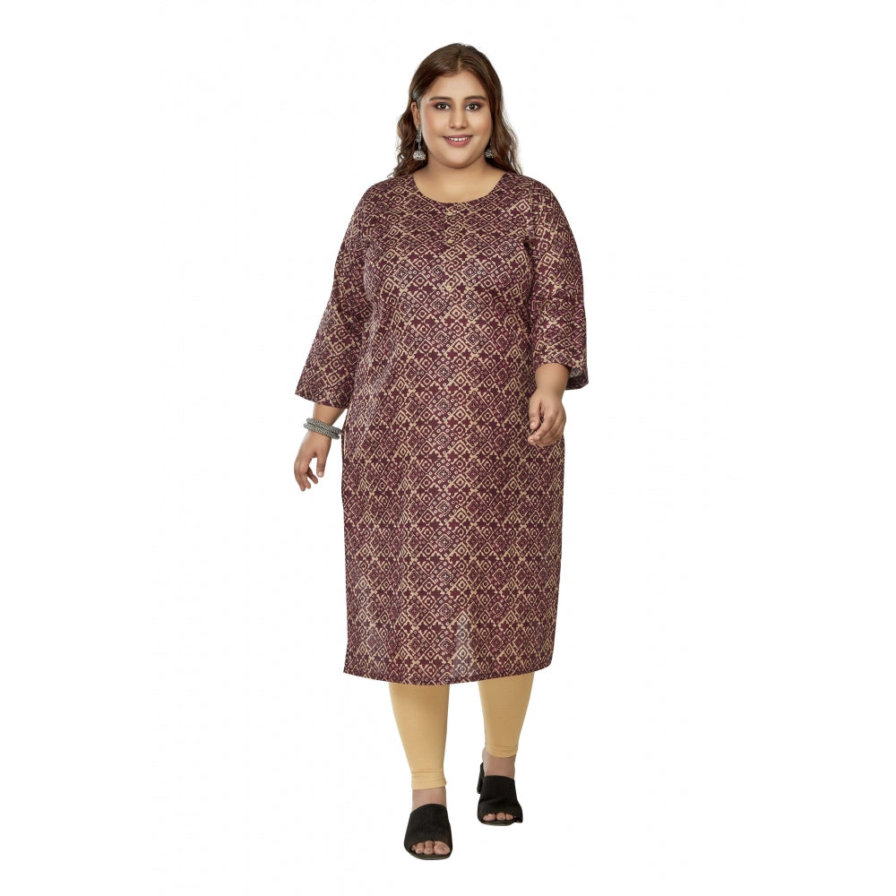 Casual 3/4th Sleeve Golden Foil Printed Capsule Cotton Straight Kurti (Maroon)