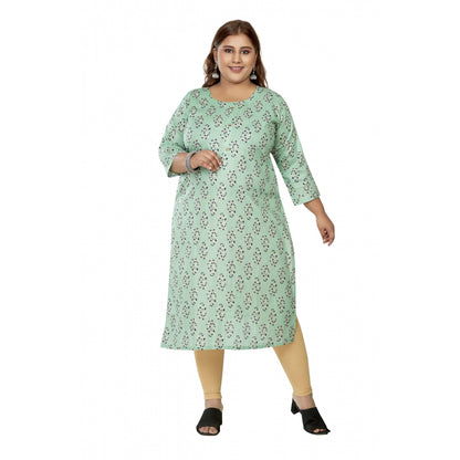 Casual 3/4th Sleeve Golden Foil Printed Pure Cotton Straight Kurti (Pista Green)