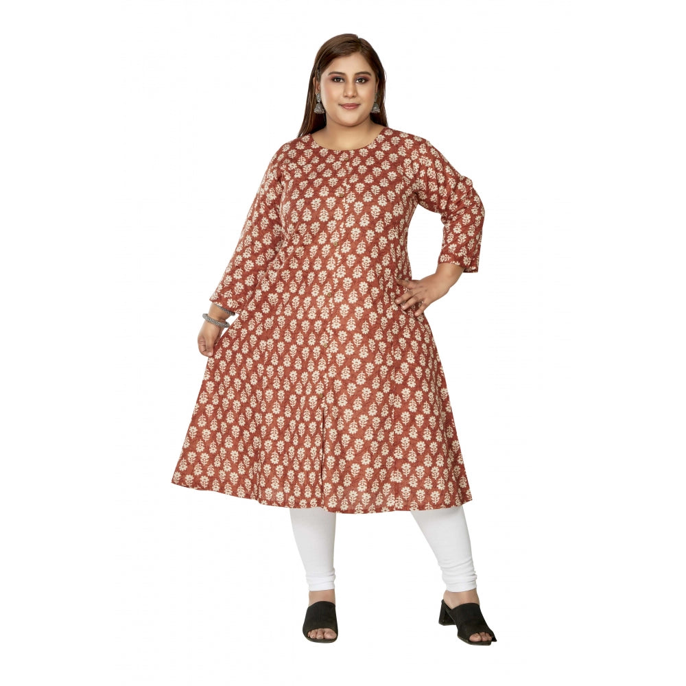 Casual 3/4th Sleeve Printed Pure Cotton Prince Cut A-Line Kurti (Red)