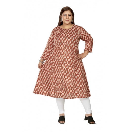 Casual 3/4th Sleeve Printed Pure Cotton Prince Cut A-Line Kurti (Red)