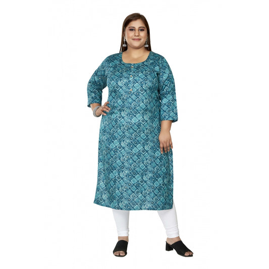 Casual 3/4th Sleeve Golden Foil Printed Capsule Cotton Straight Kurti (Green)