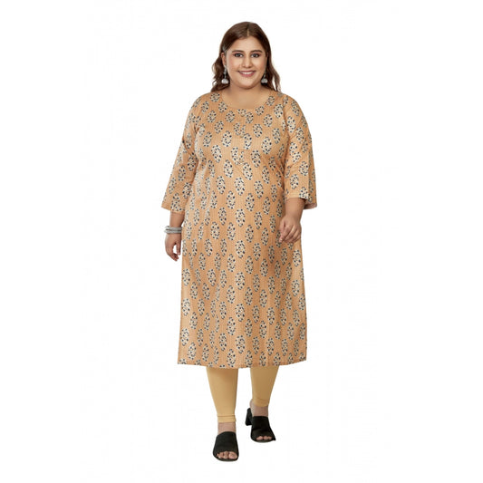 Casual 3/4th Sleeve Golden Foil Printed Pure Cotton Straight Kurti (Light Orange)