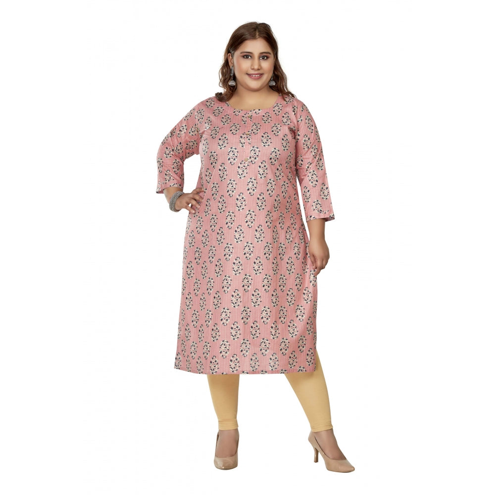 Casual 3/4th Sleeve Golden Foil Printed Pure Cotton Straight Kurti (Coral Pink)