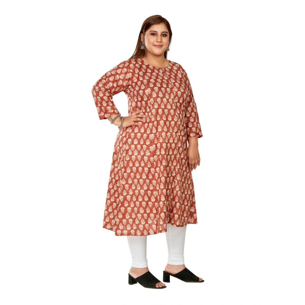 Casual 3/4th Sleeve Printed Pure Cotton Prince Cut A-Line Kurti (Red)