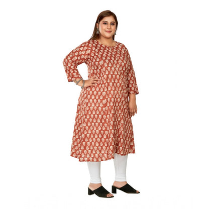 Casual 3/4th Sleeve Printed Pure Cotton Prince Cut A-Line Kurti (Red)