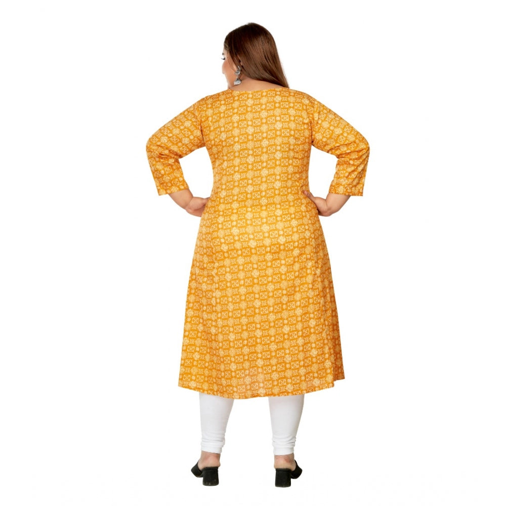 Casual 3/4th Sleeve Regular Printed Pure Cotton Prince Cut A-Line Kurti (Yellow)