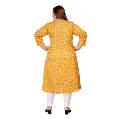 Casual 3/4th Sleeve Regular Printed Pure Cotton Prince Cut A-Line Kurti (Yellow)