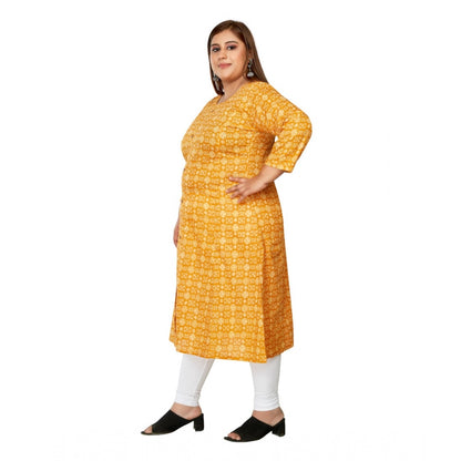 Casual 3/4th Sleeve Regular Printed Pure Cotton Prince Cut A-Line Kurti (Yellow)