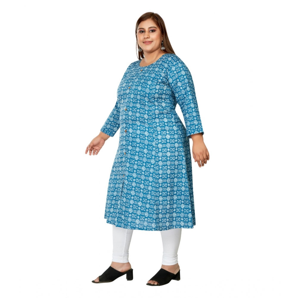 Casual 3/4th Sleeve Regular Printed Pure Cotton Prince Cut A-Line Kurti (Blue)