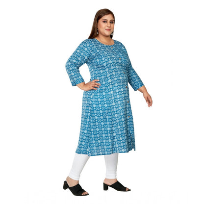 Casual 3/4th Sleeve Regular Printed Pure Cotton Prince Cut A-Line Kurti (Blue)