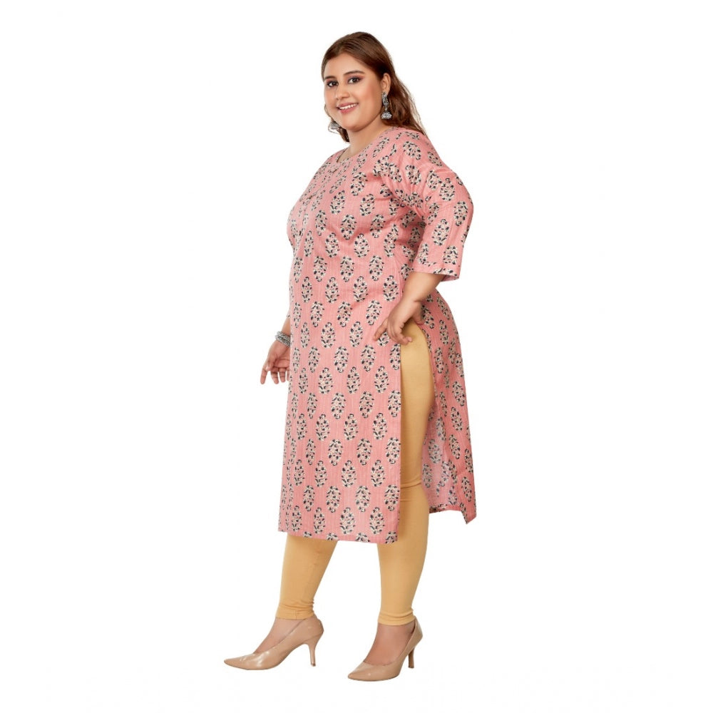 Casual 3/4th Sleeve Golden Foil Printed Pure Cotton Straight Kurti (Coral Pink)