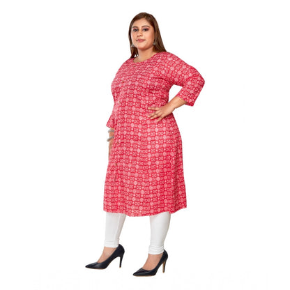 Casual 3/4th Sleeve Regular Printed Pure Cotton Prince Cut A-Line Kurti (Pink)