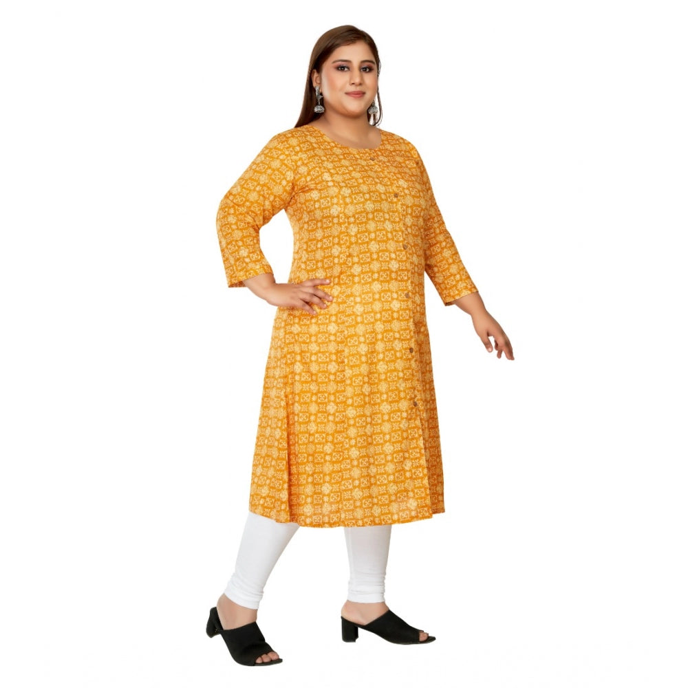 Casual 3/4th Sleeve Regular Printed Pure Cotton Prince Cut A-Line Kurti (Yellow)