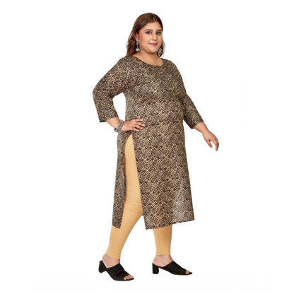 Casual 3/4th Sleeve Golden Foil Printed Capsule Cotton Straight Kurti (Brown)