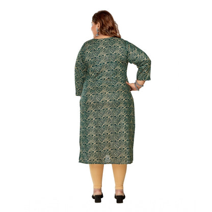 Casual 3/4th Sleeve Golden Foil Printed Capsule Cotton Straight Kurti (Dark Green)