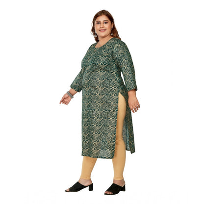 Casual 3/4th Sleeve Golden Foil Printed Capsule Cotton Straight Kurti (Dark Green)