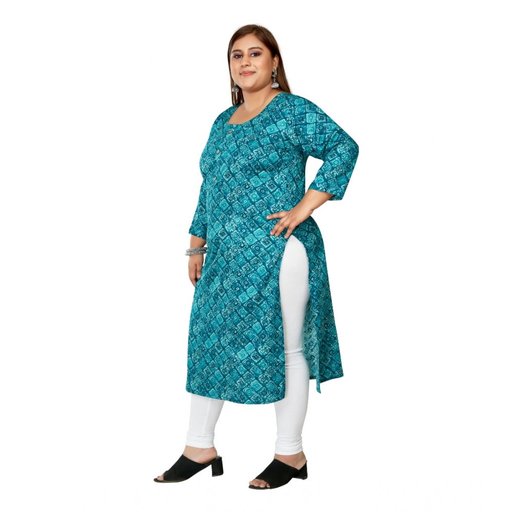 Casual 3/4th Sleeve Golden Foil Printed Capsule Cotton Straight Kurti (Green)