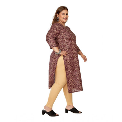 Casual 3/4th Sleeve Golden Foil Printed Capsule Cotton Straight Kurti (Maroon)