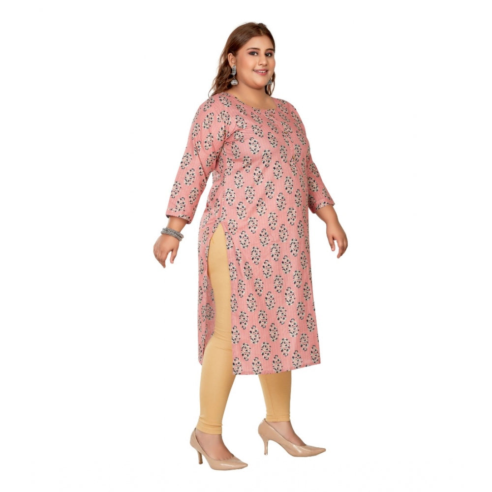 Casual 3/4th Sleeve Golden Foil Printed Pure Cotton Straight Kurti (Coral Pink)