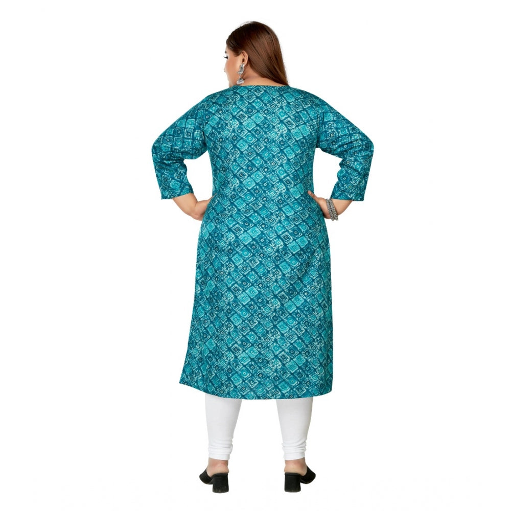 Casual 3/4th Sleeve Golden Foil Printed Capsule Cotton Straight Kurti (Green)