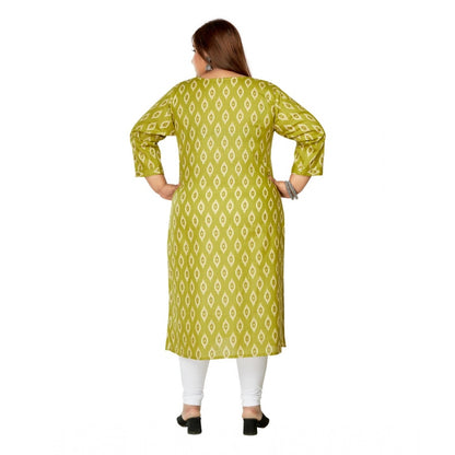 Casual 3/4th Sleeve Ikkat Printed Pure Cotton Straight Kurti (Pista Green)