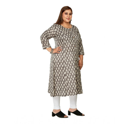 Casual 3/4th Sleeve Printed Pure Cotton Prince Cut A-Line Kurti (Grey)