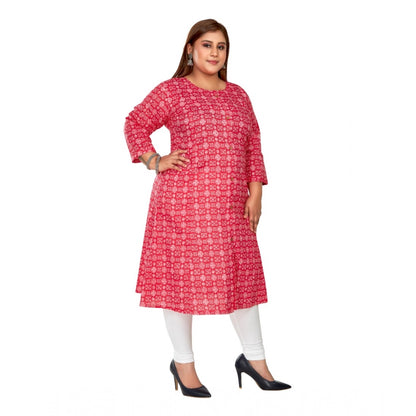 Casual 3/4th Sleeve Regular Printed Pure Cotton Prince Cut A-Line Kurti (Pink)