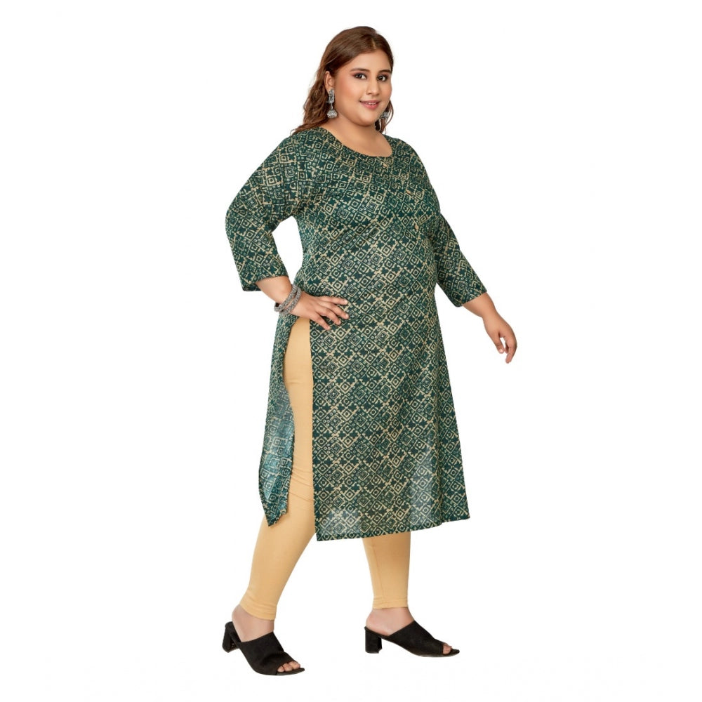 Casual 3/4th Sleeve Golden Foil Printed Capsule Cotton Straight Kurti (Dark Green)