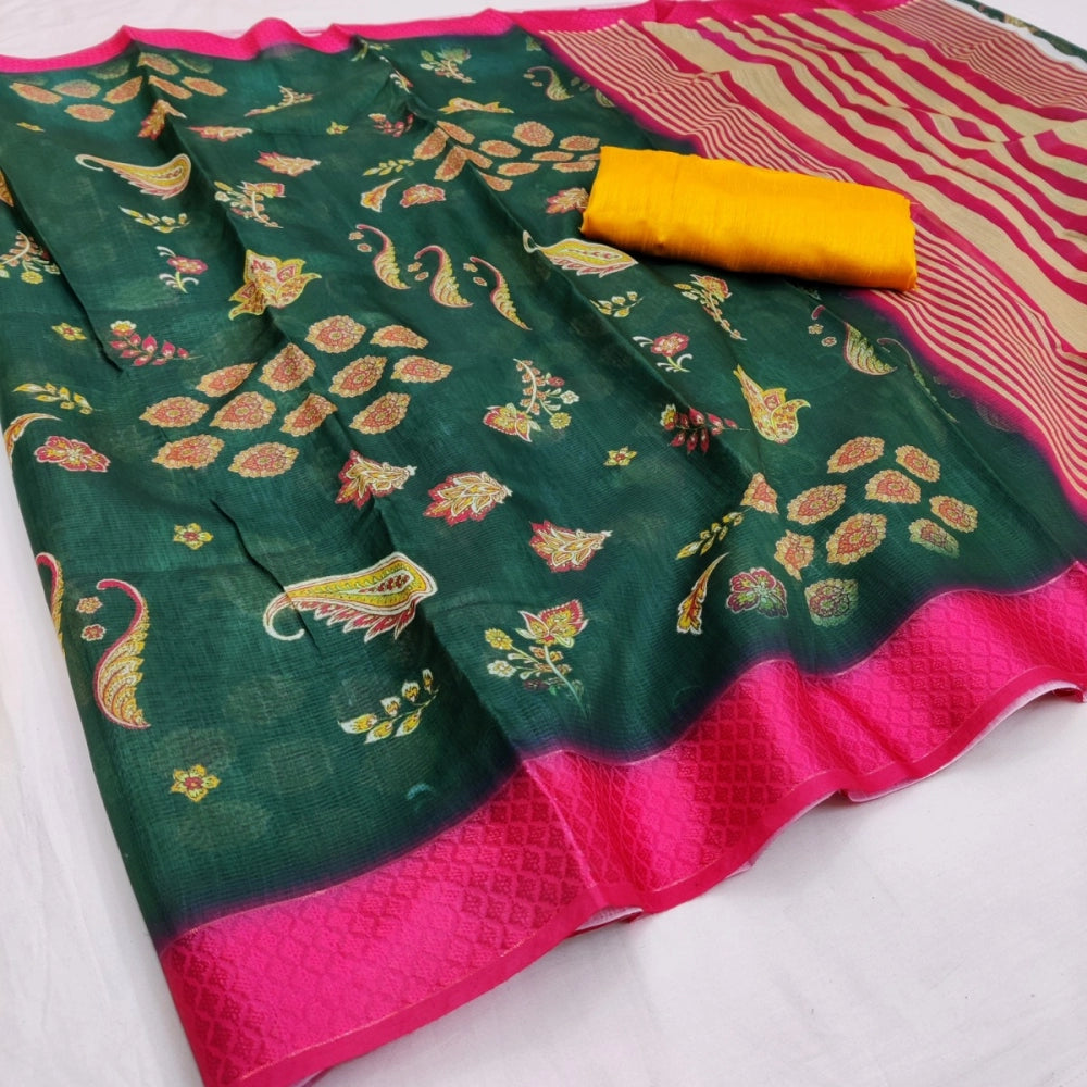 Cotton Blend Digital Printed Sarees (Rani, 5-6 Mtrs)