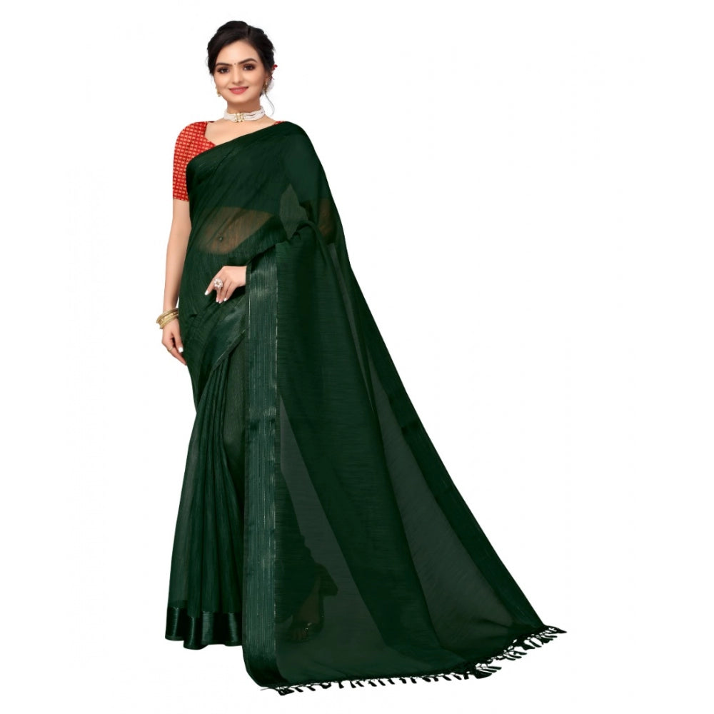 Cotton Blend Stripe Pattern Sarees (Green, 5-6 Mtrs)