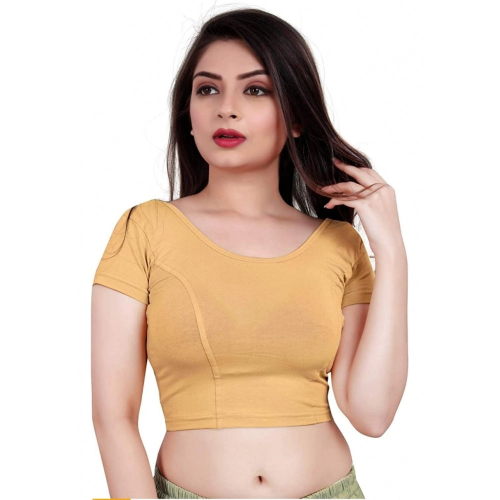 Short Sleeve Cotton Lycra Readymade Blouse (Beige, Free Size)