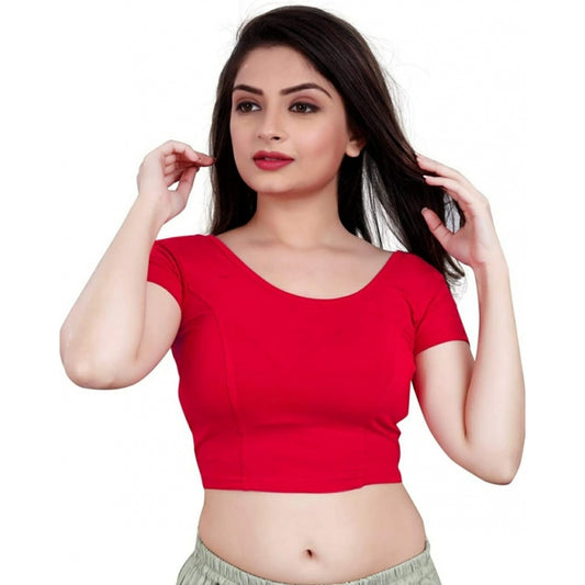 Short Sleeve Cotton Lycra Readymade Blouse (Red, Free Size)