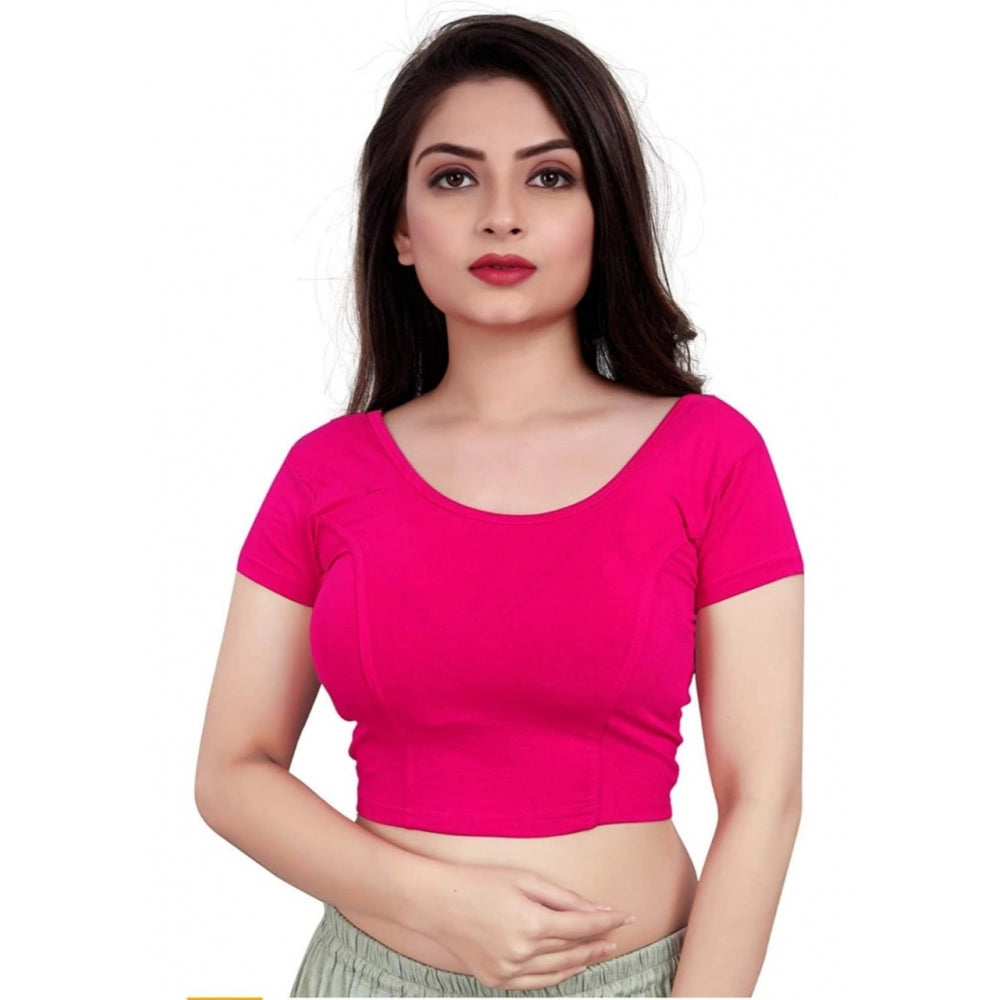 Short Sleeve Cotton Lycra Readymade Blouse (Pink, Free Size)