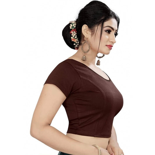 Short Sleeve Cotton Lycra Readymade Blouse (Brown, Free Size)