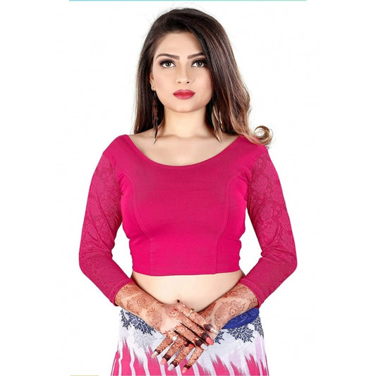 3/4 th Sleeve Cotton Lycra Readymade Blouse (Pink, Free Size)