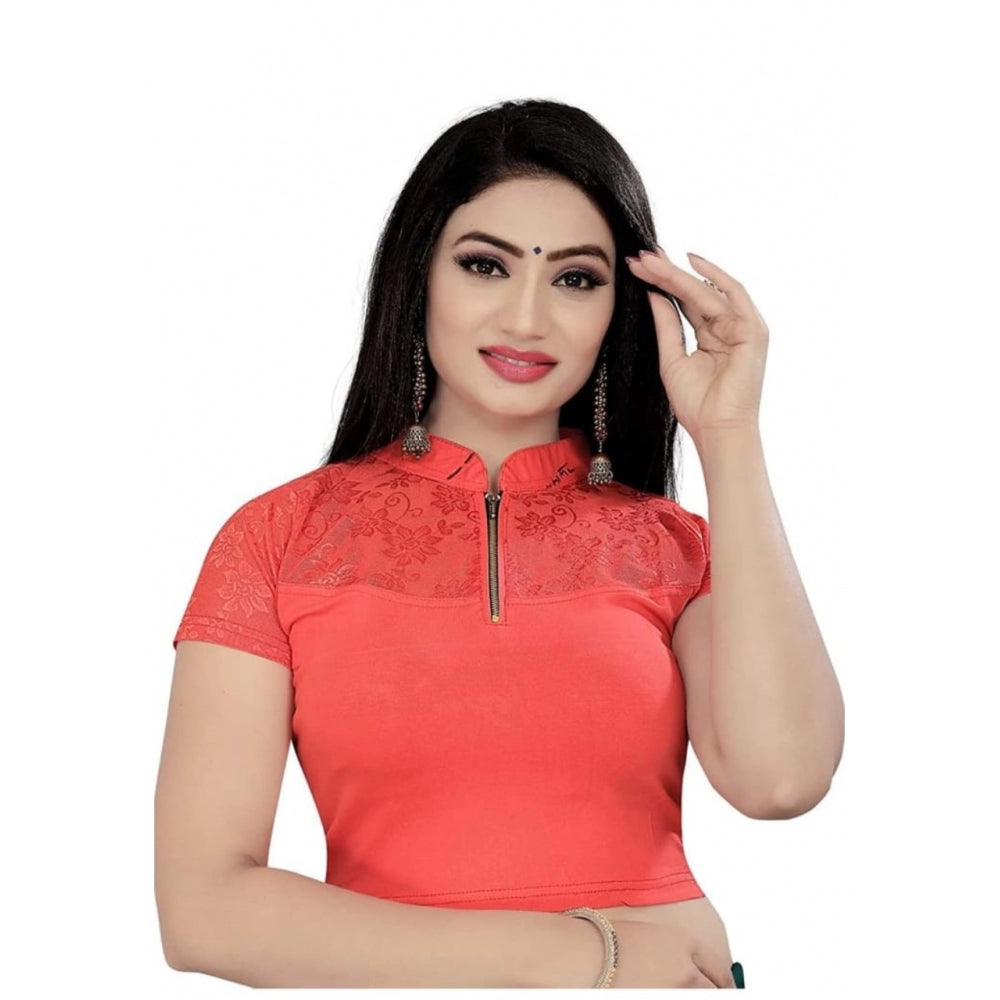 Short Sleeve Cotton Lycra Readymade Blouse (Orange, Free Size)