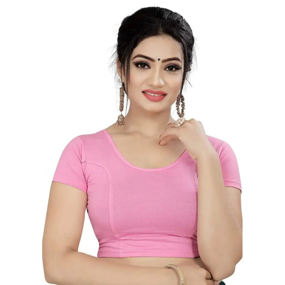 Short Sleeve Cotton Lycra Readymade Blouse (Baby Pink, Free Size)