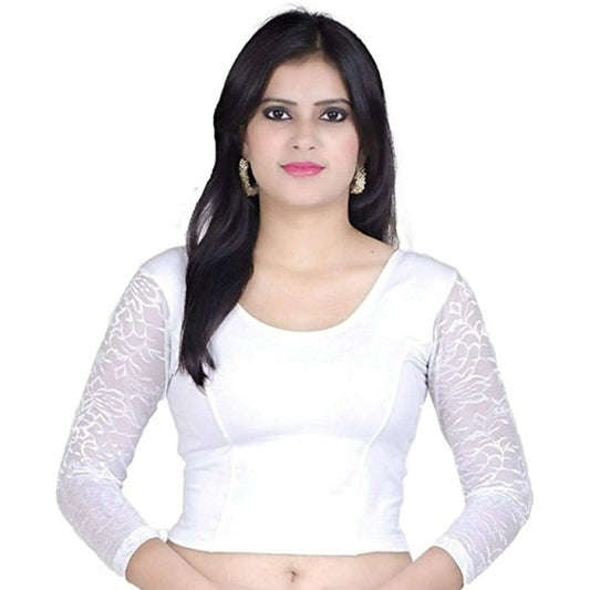 3/4 th Sleeve Cotton Lycra Readymade Blouse (White, Free Size)