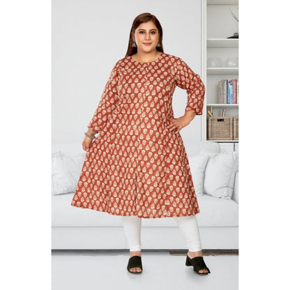 Casual 3/4th Sleeve Printed Pure Cotton Prince Cut A-Line Kurti (Red)