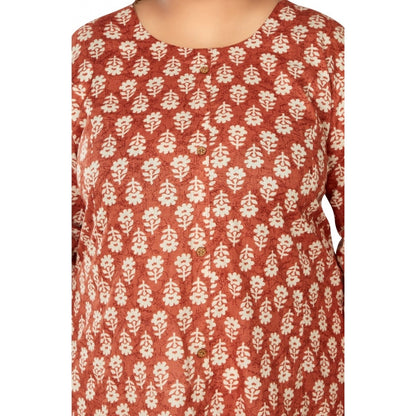 Casual 3/4th Sleeve Printed Pure Cotton Prince Cut A-Line Kurti (Red)