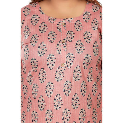 Casual 3/4th Sleeve Golden Foil Printed Pure Cotton Straight Kurti (Coral Pink)