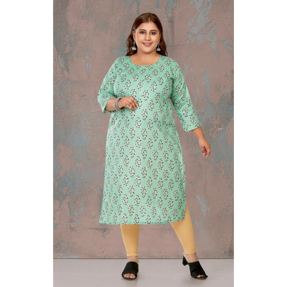 Casual 3/4th Sleeve Golden Foil Printed Pure Cotton Straight Kurti (Pista Green)