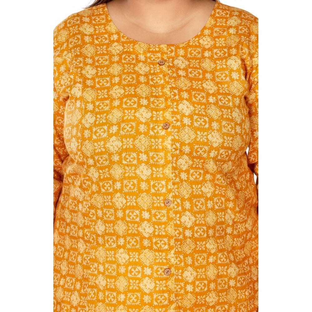 Casual 3/4th Sleeve Regular Printed Pure Cotton Prince Cut A-Line Kurti (Yellow)