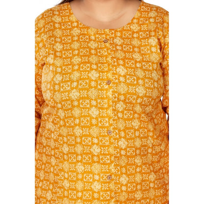 Casual 3/4th Sleeve Regular Printed Pure Cotton Prince Cut A-Line Kurti (Yellow)