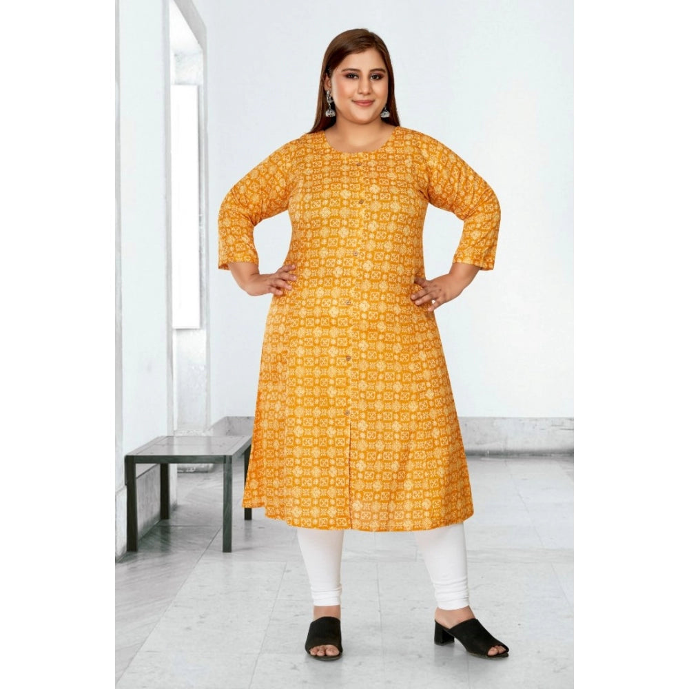 Casual 3/4th Sleeve Regular Printed Pure Cotton Prince Cut A-Line Kurti (Yellow)